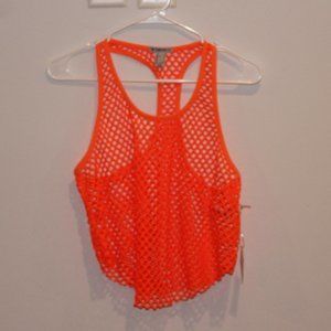 NWT FOREVER 21 Neon Orange Fishnet Crop Top Size S